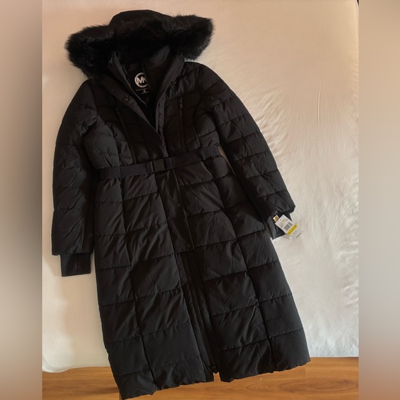 Michael Kors 💅❄️ Black Maxi Long Fur Winter Snow Puffer Coat MK Jacket NEW $400 - Picture 4 of 16